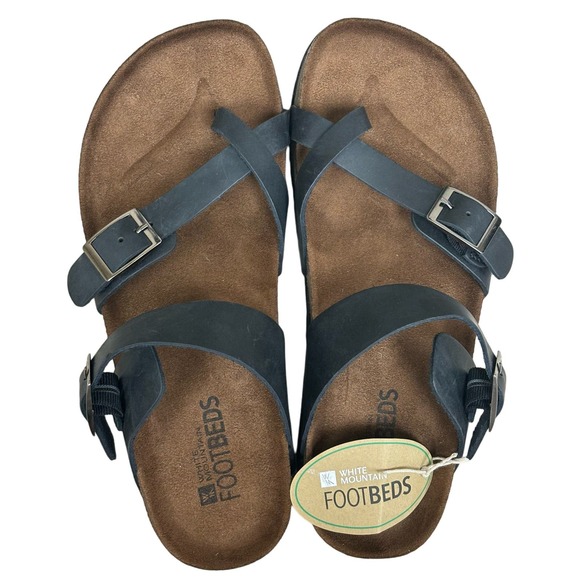 White Mountain Shoes - NWT White Mountain Footbeds Black Leather Birkenstock-Like Slide Sandals Size 9